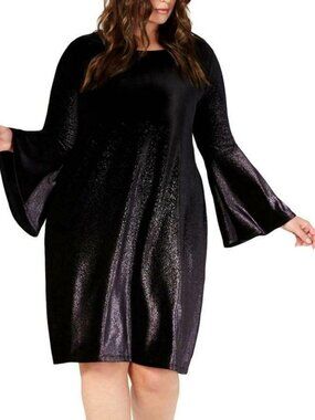 Alfani Gilded Plum Purple Ombre Foil Velvet Bell Sleeve Dress - Plus 14W NWT